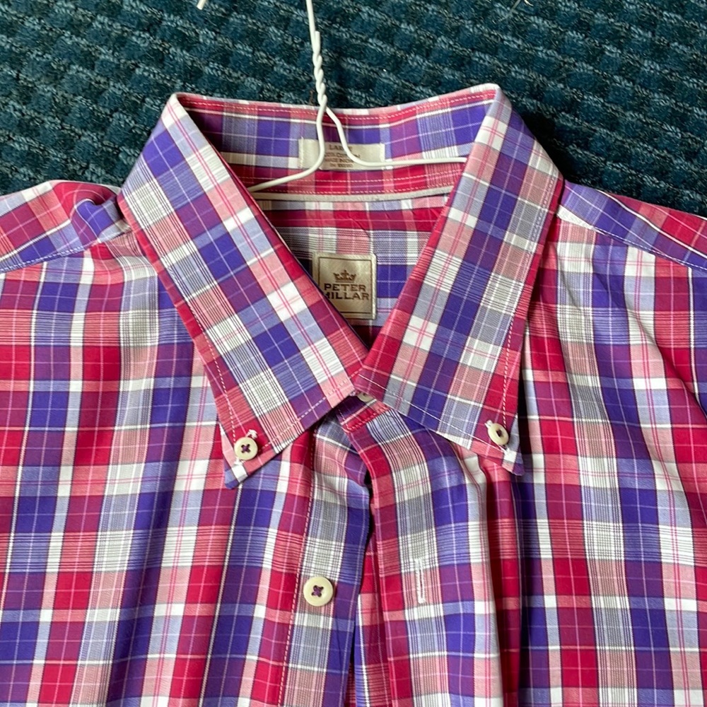 Men’s Peter Millar 100% Cotton Dress Shirt Large Flannel Pattern